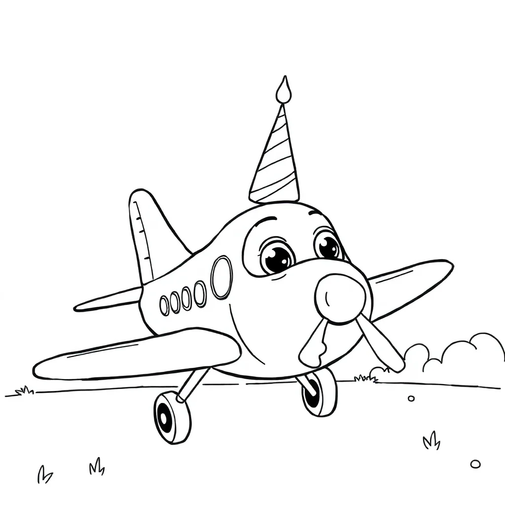 Airplanes a cute airplane celebrating a birthday — classic airplanes coloring page (ages 5–10)