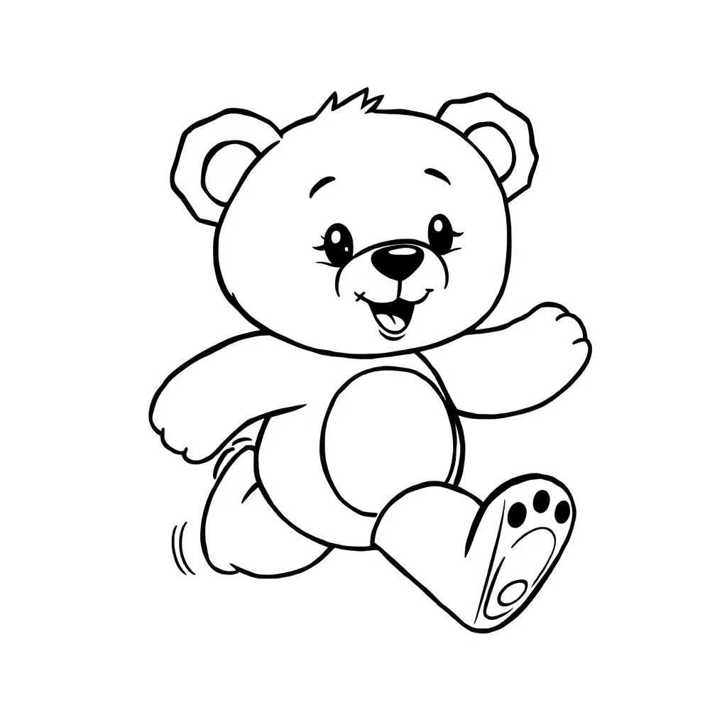 Bears a cute teddy bear running — easy bears coloring page