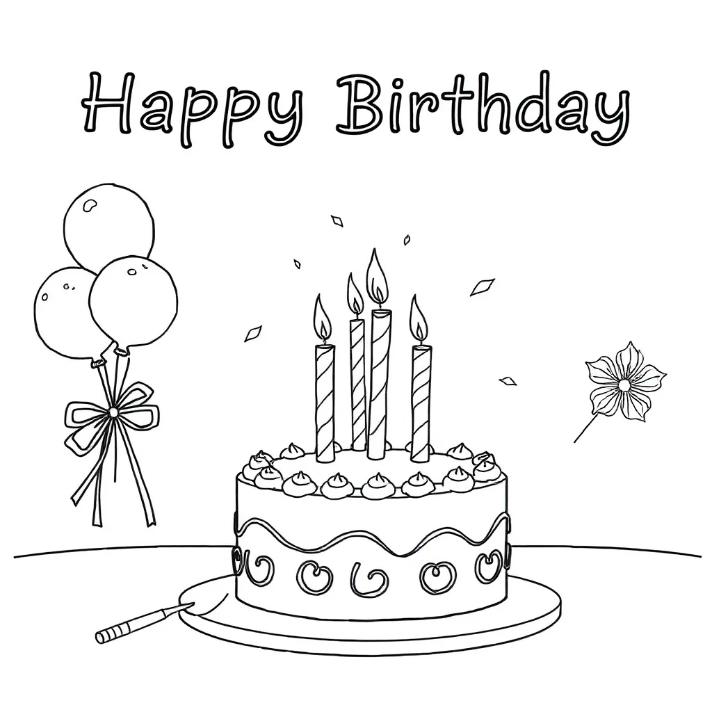 Birthday a birthday cake with candles celebrating a birthday — classic birthday coloring page (ages 5–10)