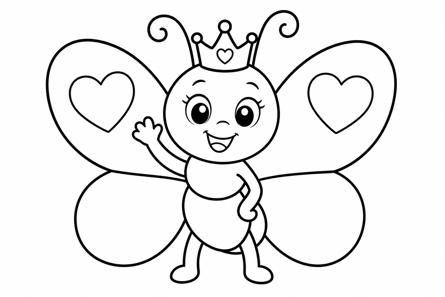 Butterflies little princess — easy butterflies coloring page (ages 2–5)