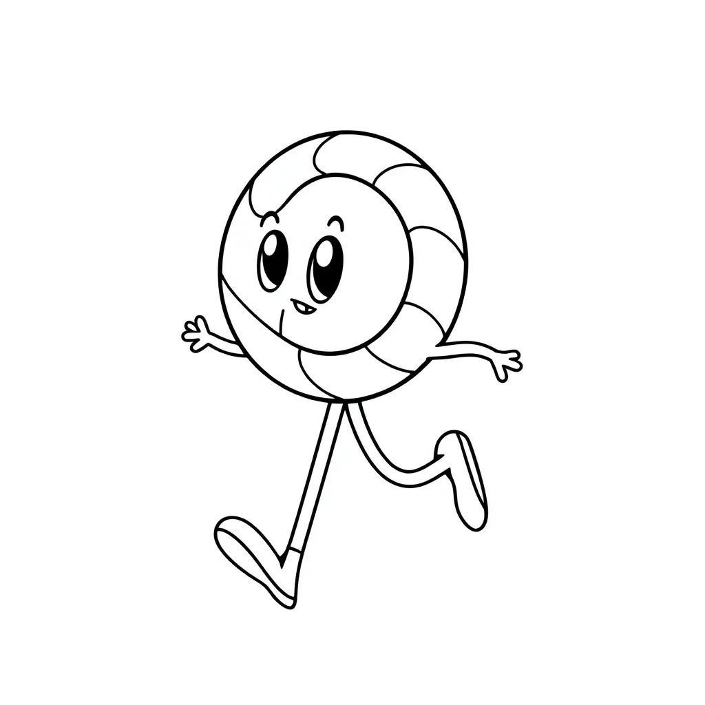 Candy a lollipop running — easy candy coloring page