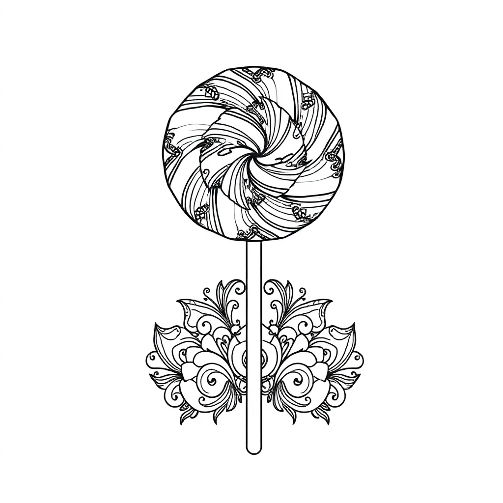 Candy a lollipop sitting — detailed candy coloring page