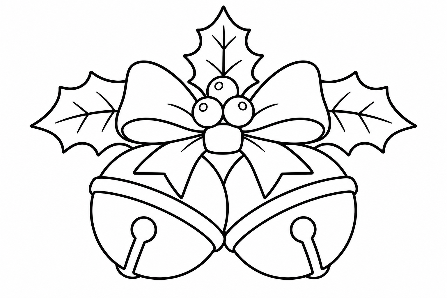 Christmas bells holly — classic christmas coloring page