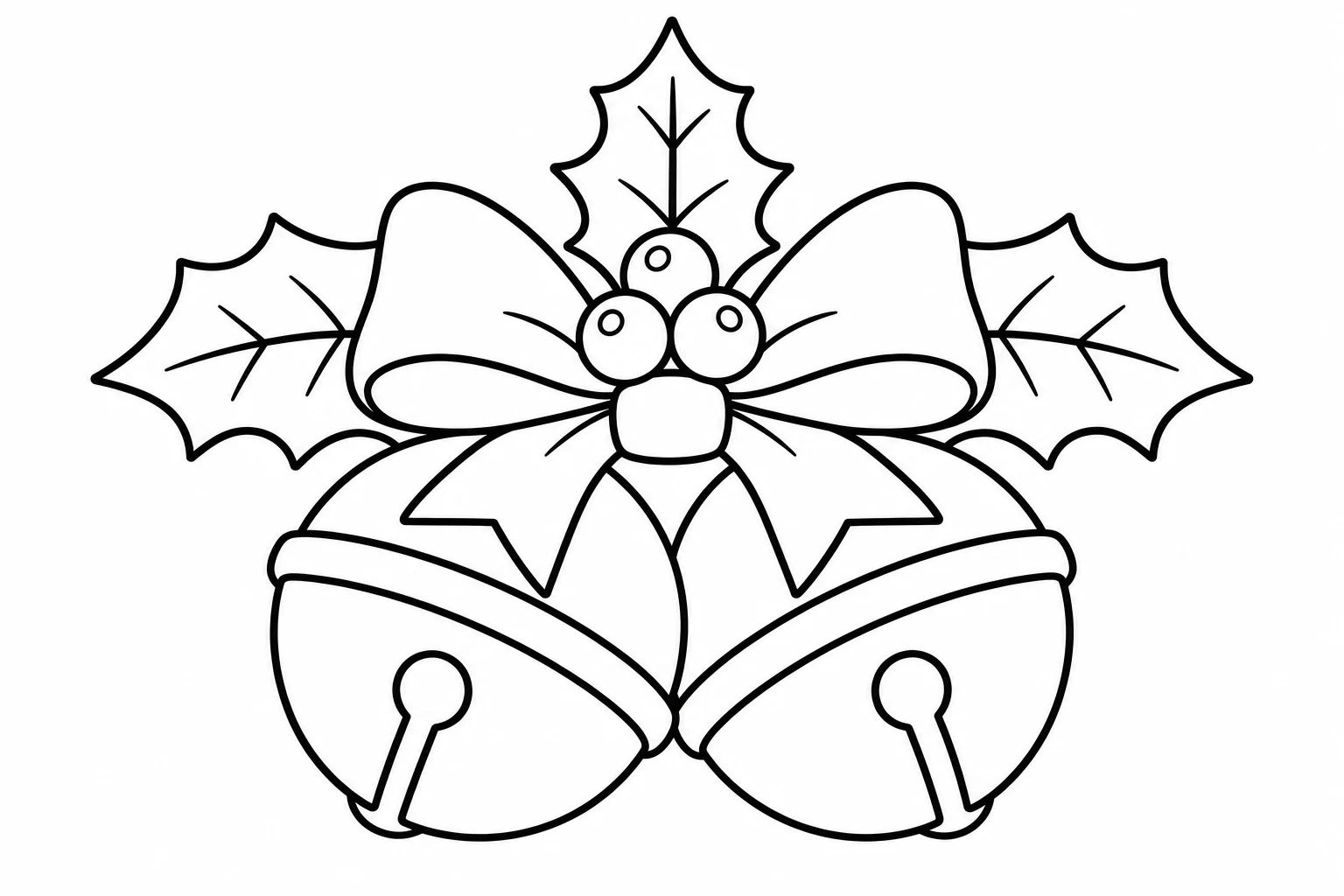Christmas bells holly — classic christmas coloring page