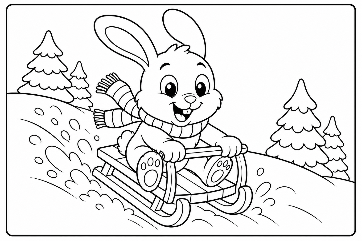 Christmas bunny sled — classic christmas coloring page