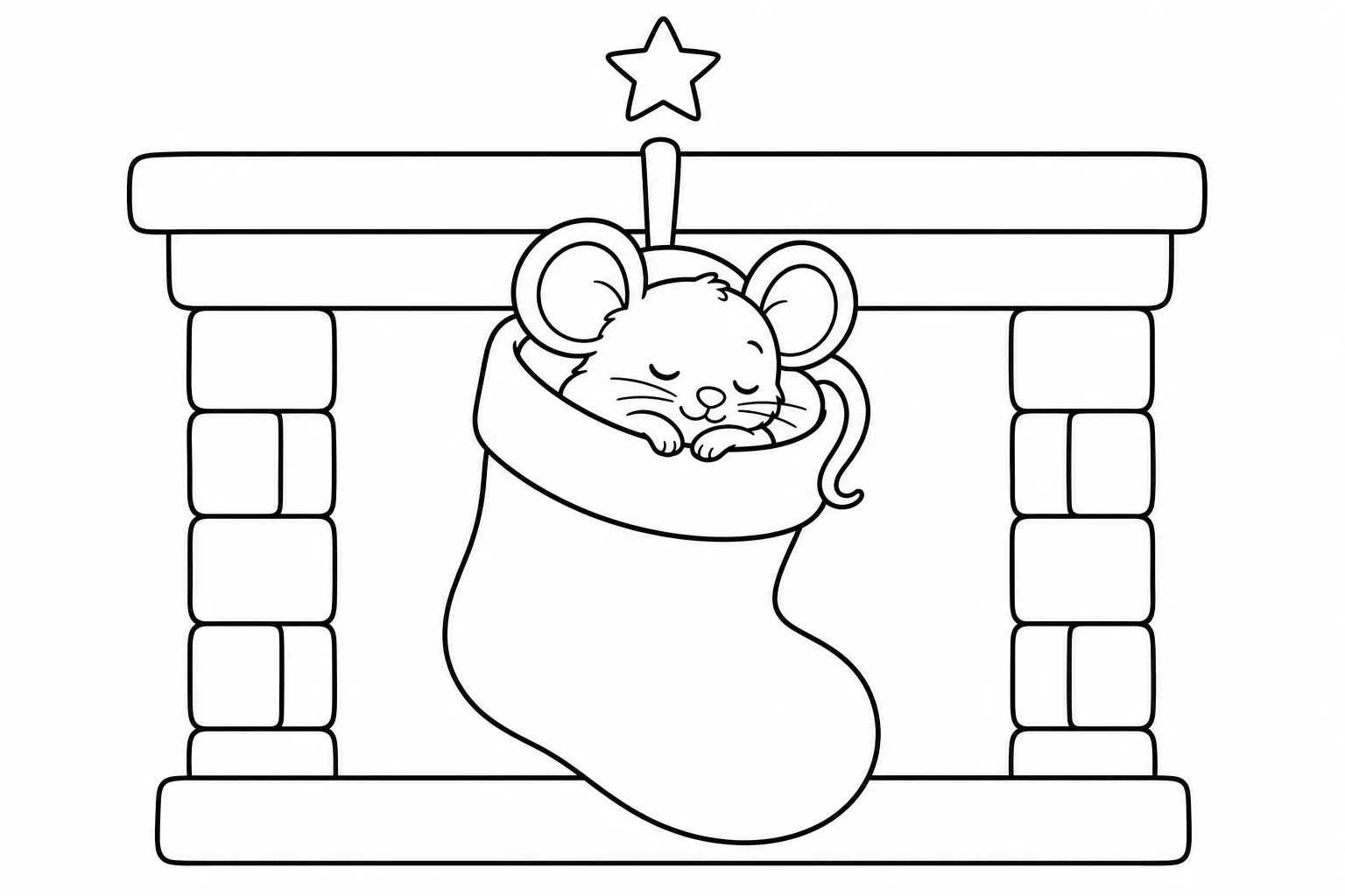 Christmas mouse stocking — Christmas coloring page