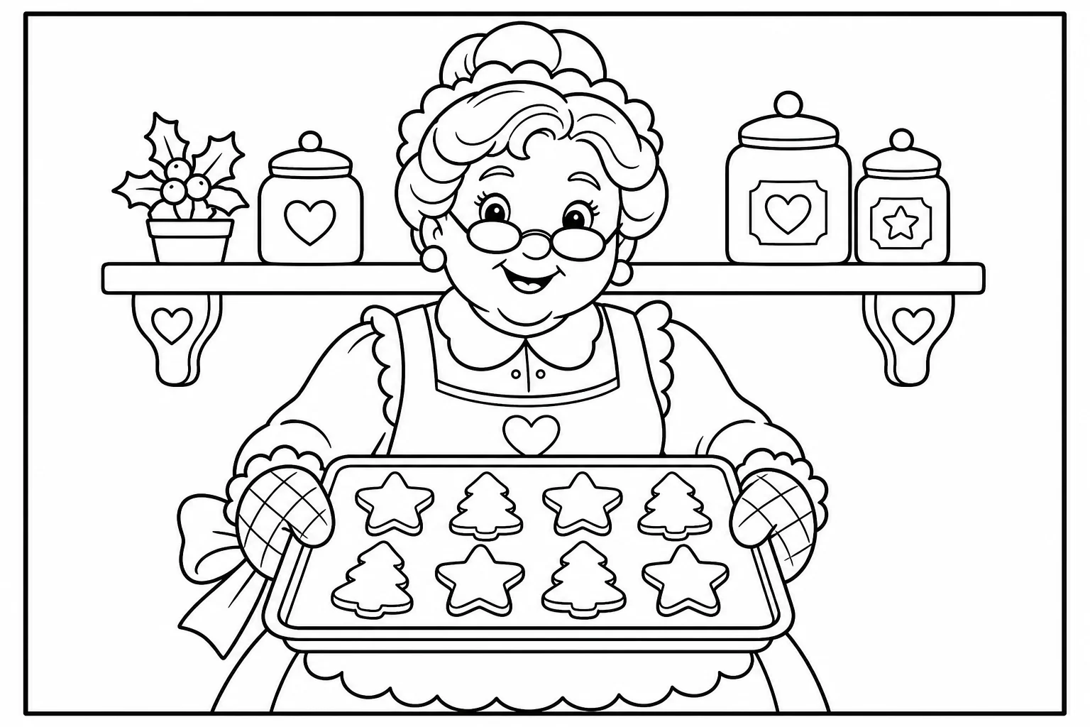 Christmas mrs claus cookies — Christmas coloring page