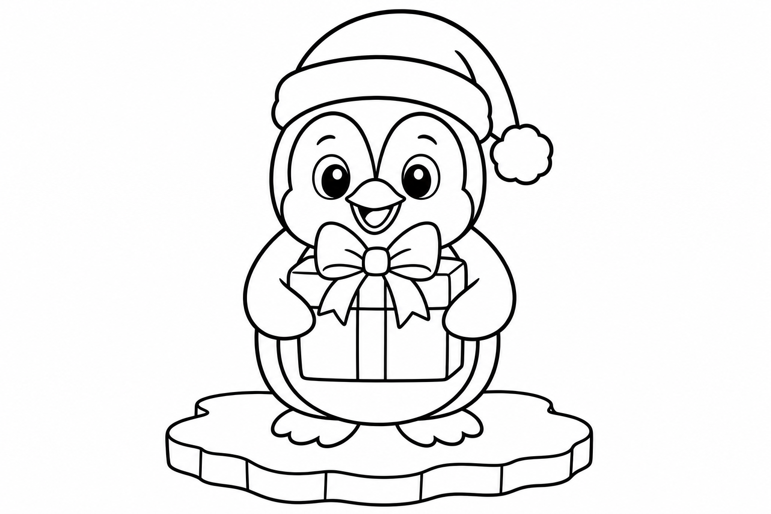 Christmas penguin santa hat — Christmas coloring page