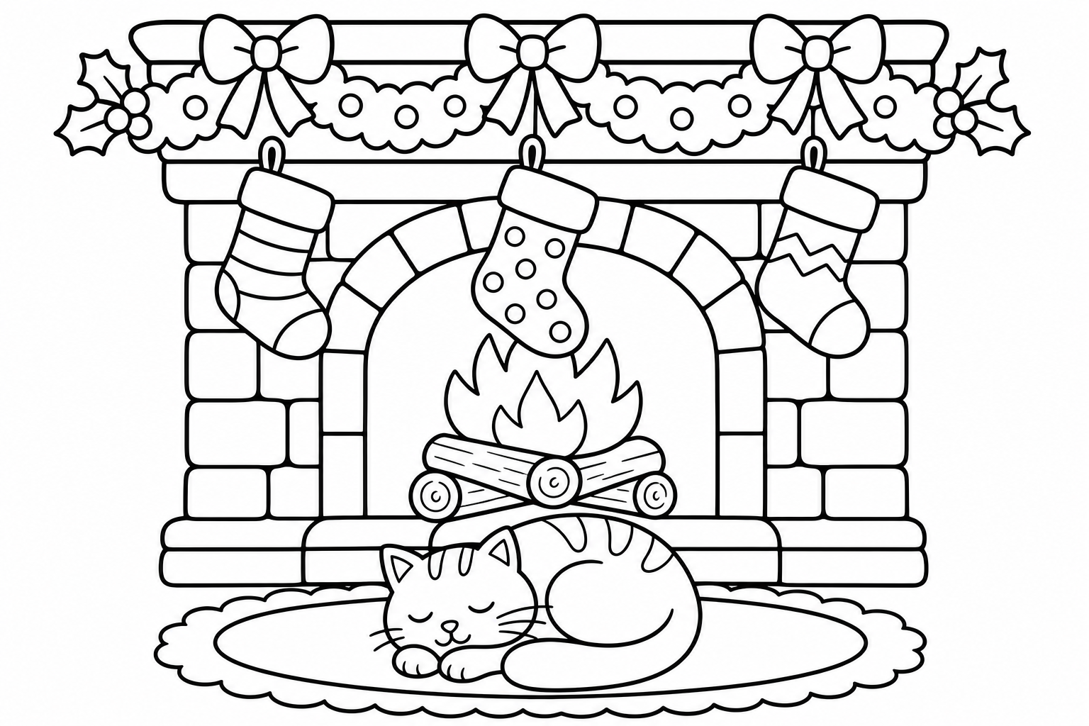 Christmas stocking fireplace — Christmas coloring page