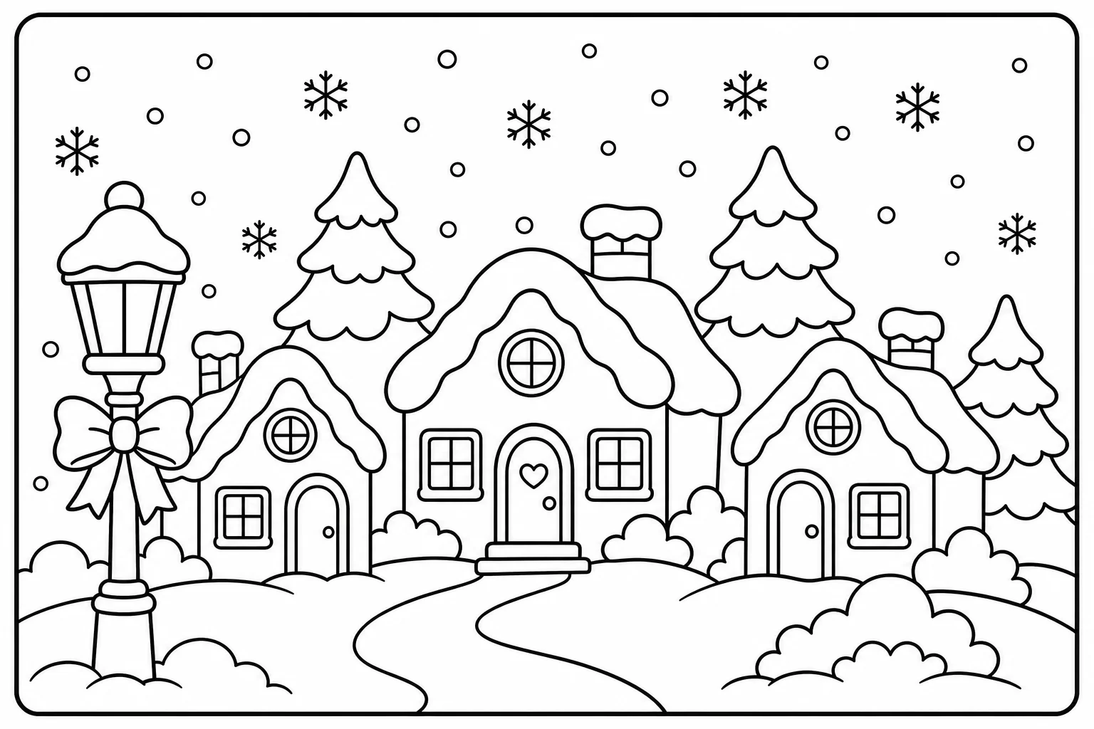 Christmas village scene — Christmas coloring page