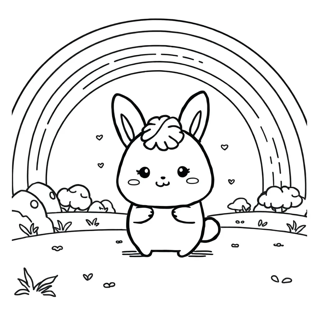 Cinnamoroll a chibi cinnamoroll smiling under a rainbow — classic cinnamoroll coloring page (ages 5–10)
