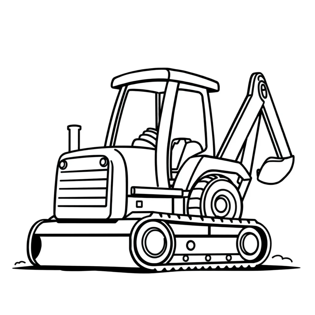 Construction a cute digger — easy construction vehicles coloring page