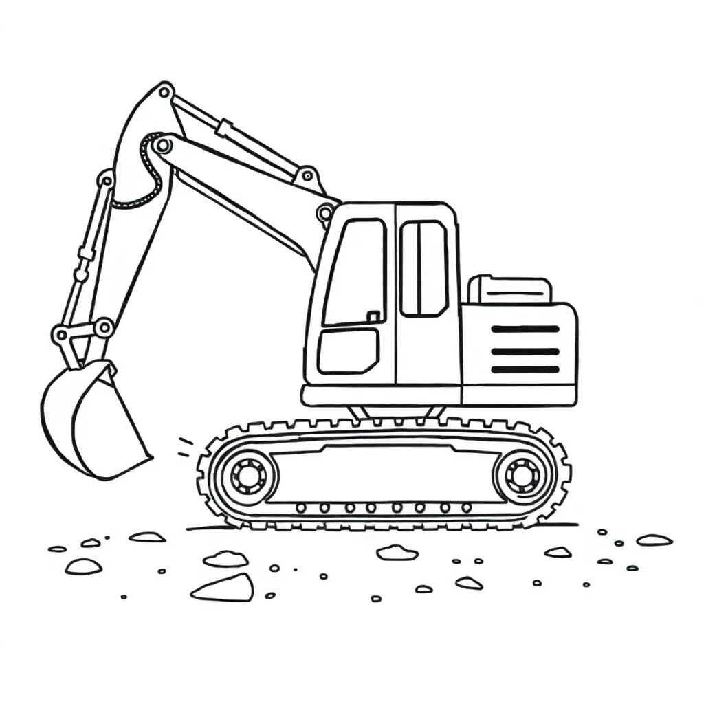 Construction an excavator digging running — easy construction vehicles coloring page