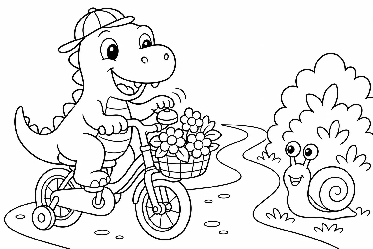 Dinosaurs bicycle dino — classic dinosaurs coloring page
