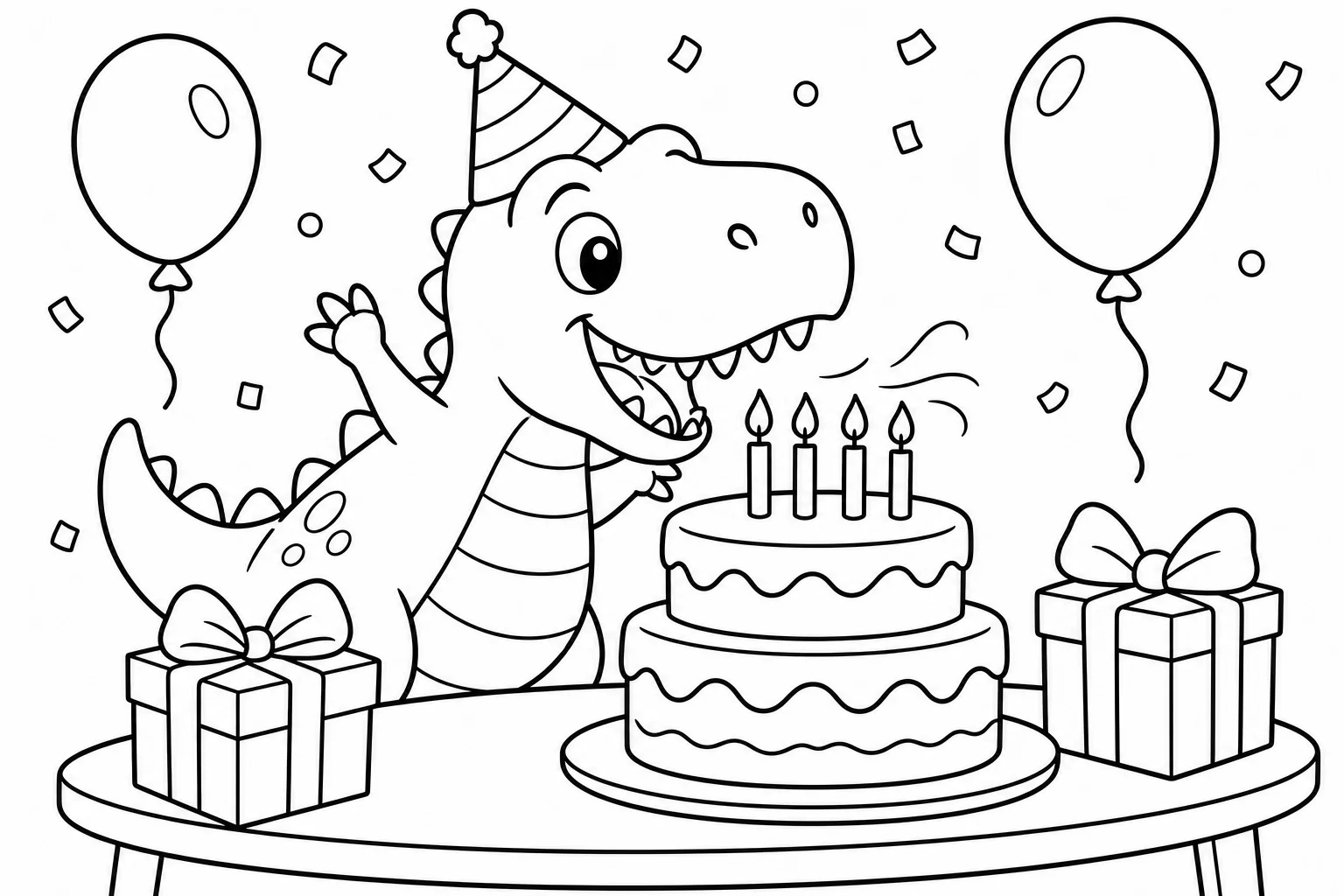Dinosaurs birthday trex — classic dinosaurs coloring page