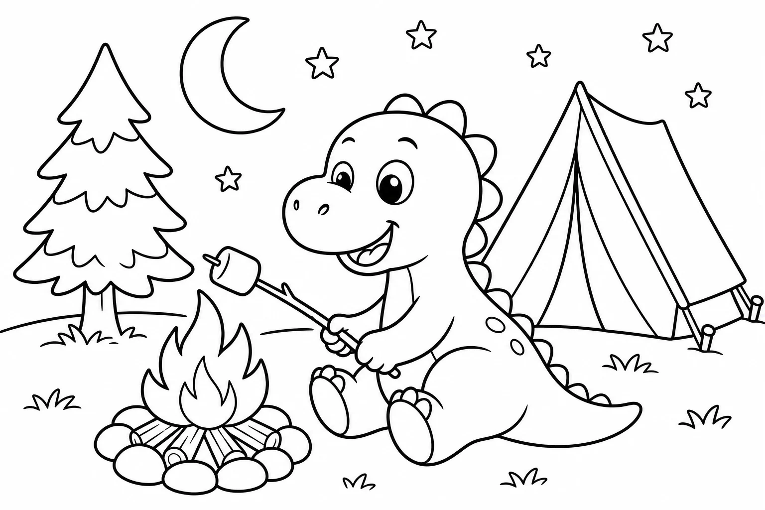 Dinosaurs camping dino — classic dinosaurs coloring page