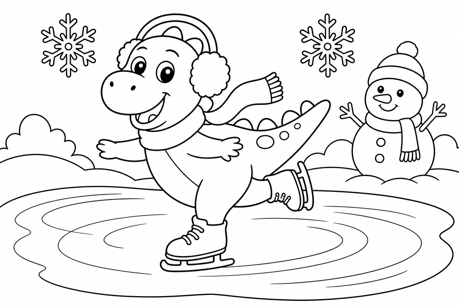 Dinosaurs ice skating dino — classic dinosaurs coloring page (ages 5–10)