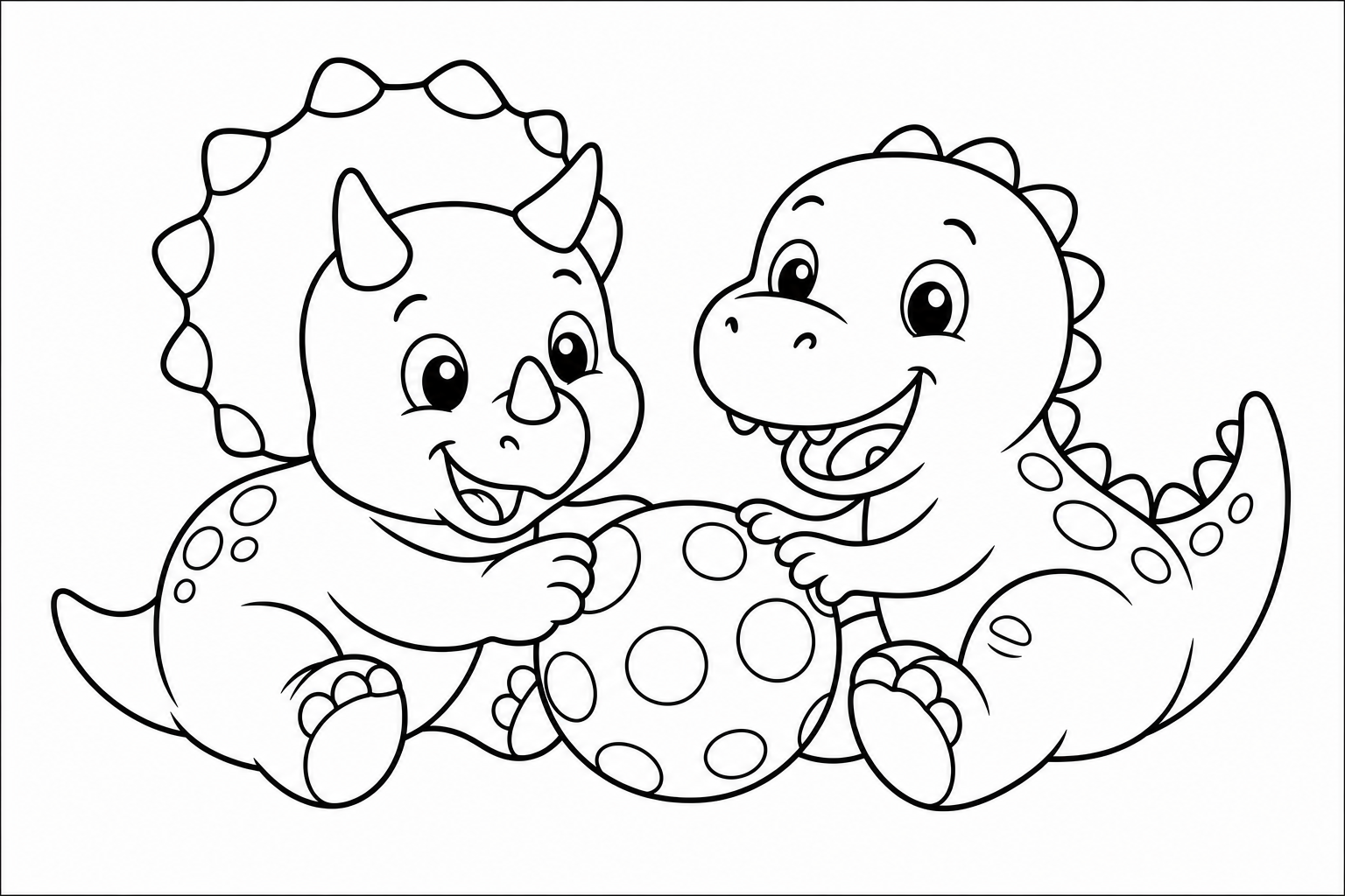 Dinosaurs two friends — easy dinosaurs coloring page (ages 2–5)