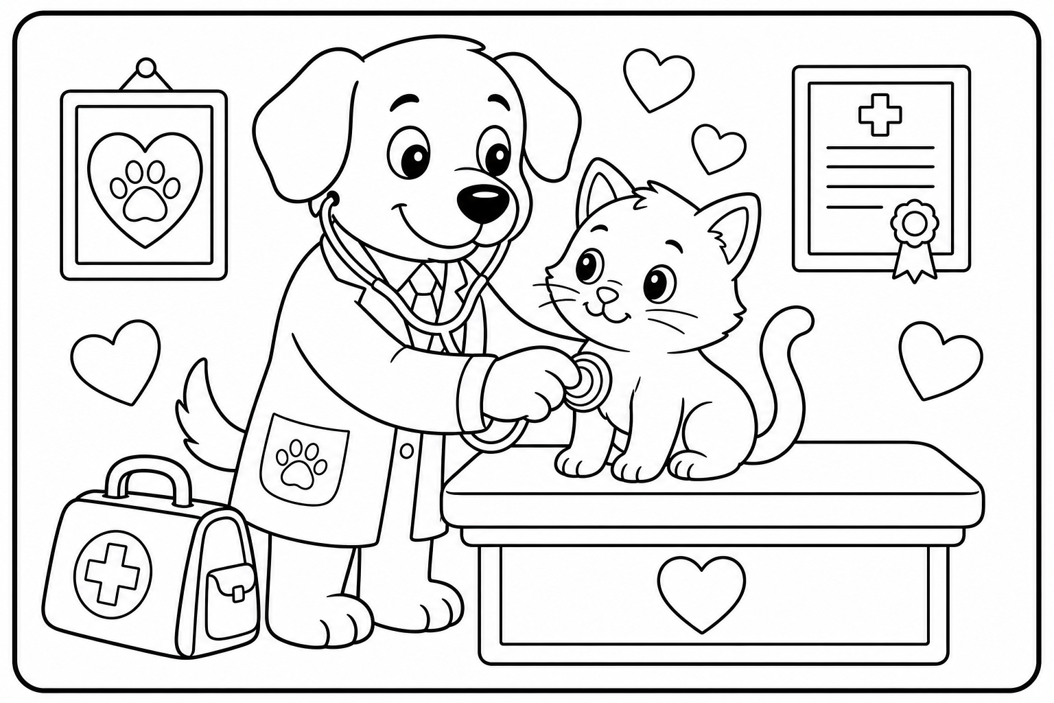 Dogs vet dog — classic dogs coloring page (ages 5–10)