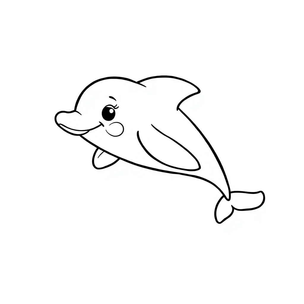 Dolphins a cute dolphin flying — easy dolphins coloring page (ages 2–5)