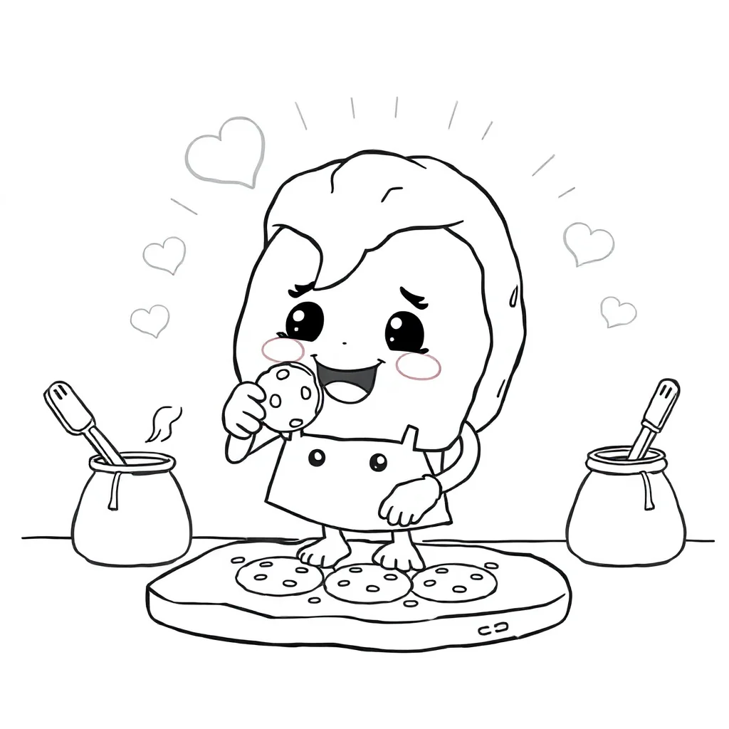 Donuts a cute donut with a face baking cookies — classic donuts coloring page (ages 5–10)
