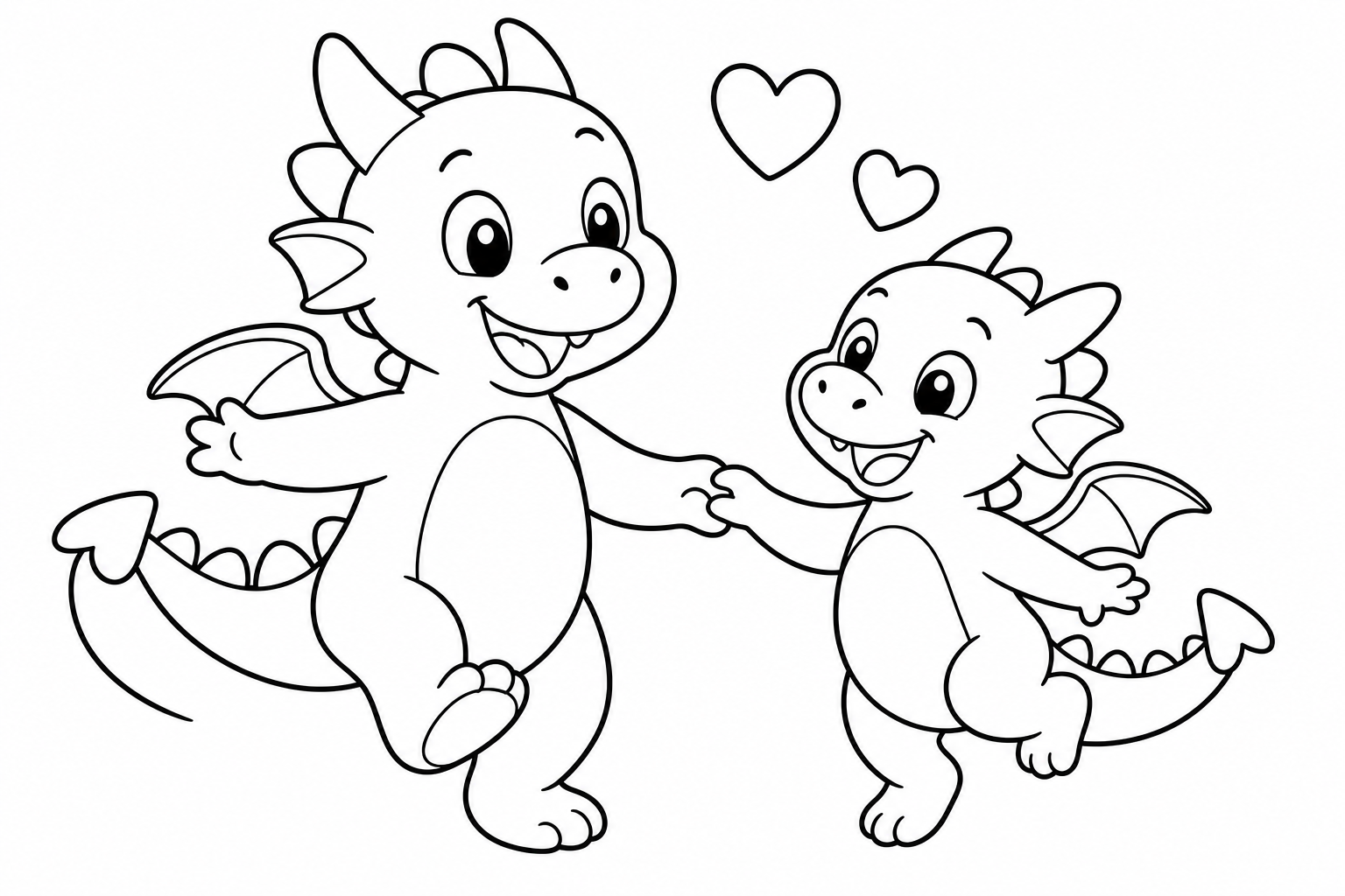 Dragons dance friends — easy dragons coloring page (ages 2–5)