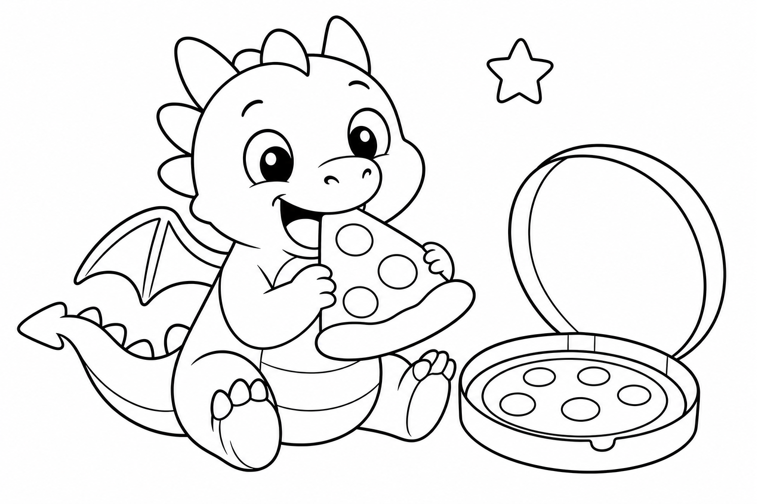 Dragons pizza snack — easy dragons coloring page (ages 2–5)
