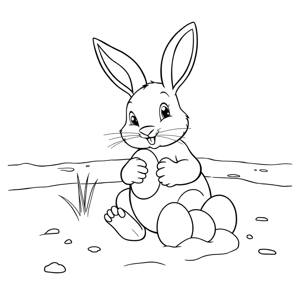 Easter a bunny with eggs on the beach — classic easter coloring page