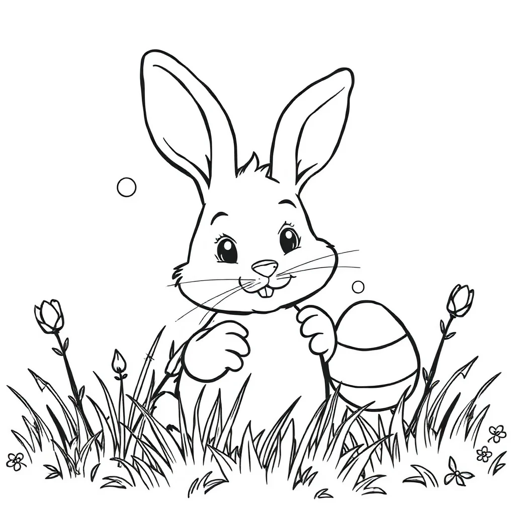 Easter a bunny with eggs peeking from behind something — classic easter coloring page