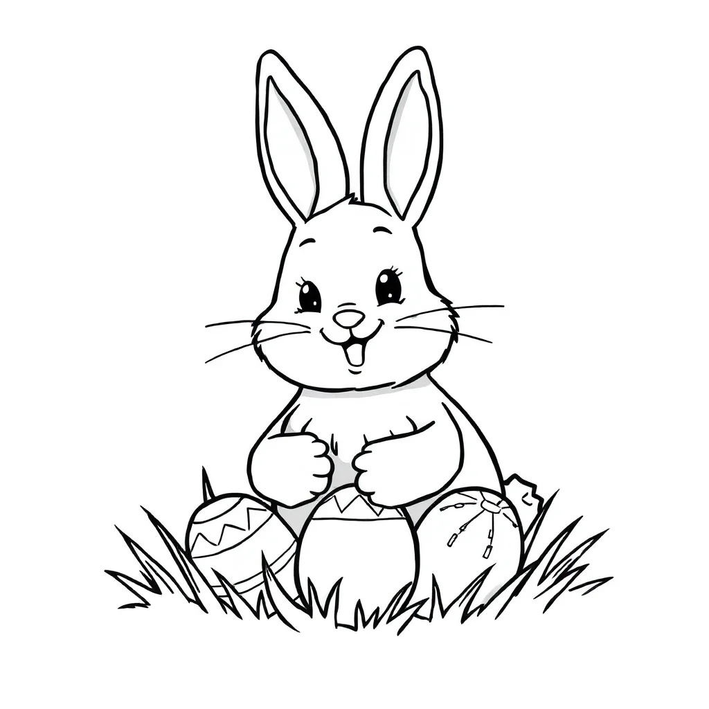 Easter a bunny with eggs — easy easter coloring page
