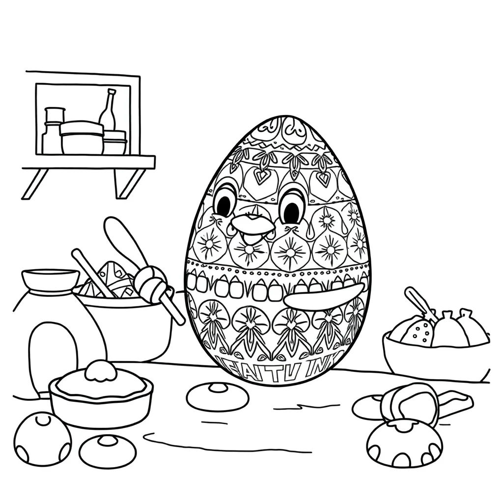 Easter a patterned easter egg baking cookies — Easter coloring page