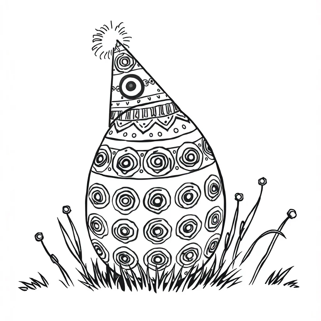Easter a patterned easter egg wearing a party hat — Easter coloring page