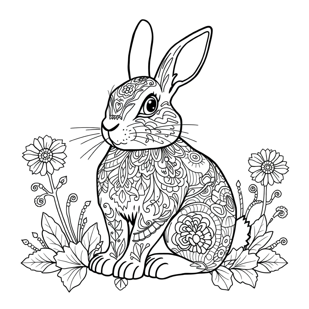 Easter an easter bunny sitting — Easter coloring page