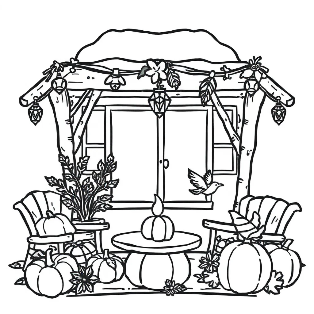 Fall a cozy fall scene — Fall coloring page