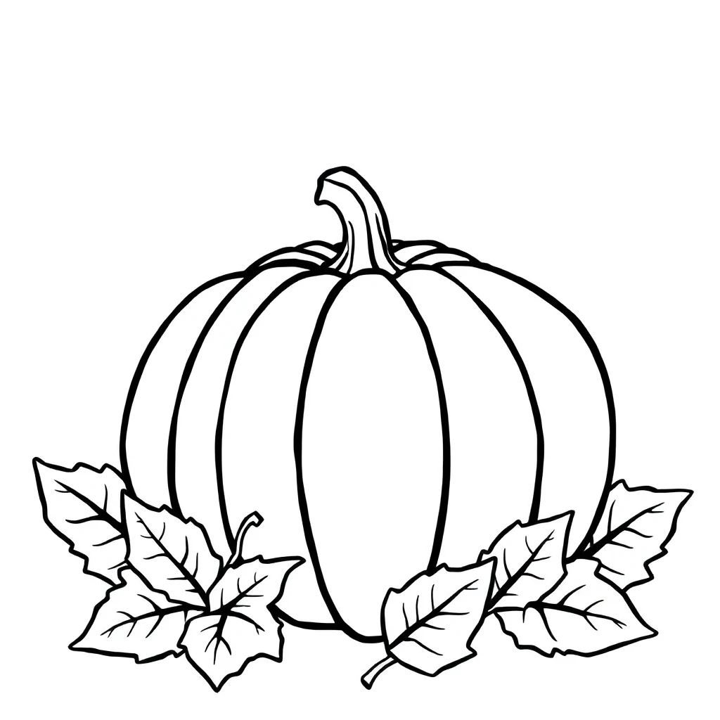 Fall a pumpkin and leaves — easy fall coloring page