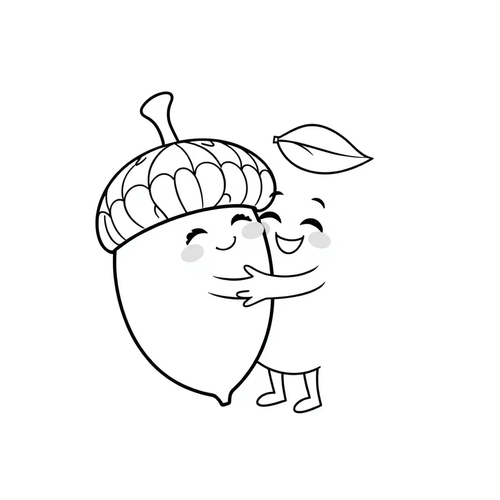 Fall an acorn hugging a friend — easy fall coloring page
