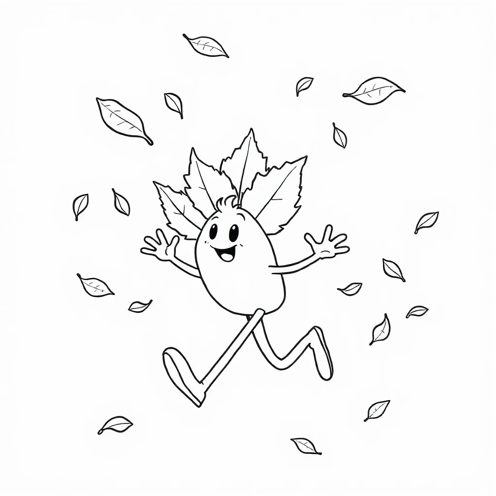 Fall falling autumn leaves running — easy fall coloring page