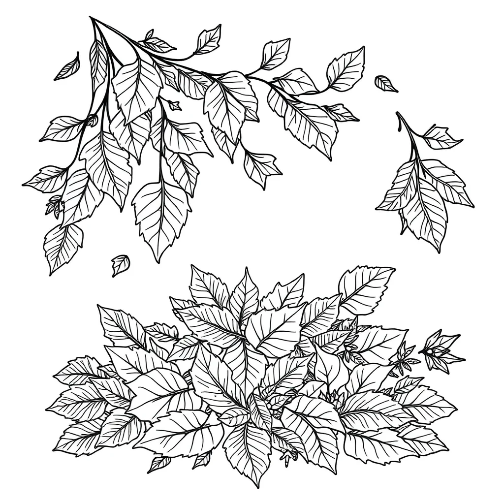 Fall falling autumn leaves sitting — detailed fall coloring page