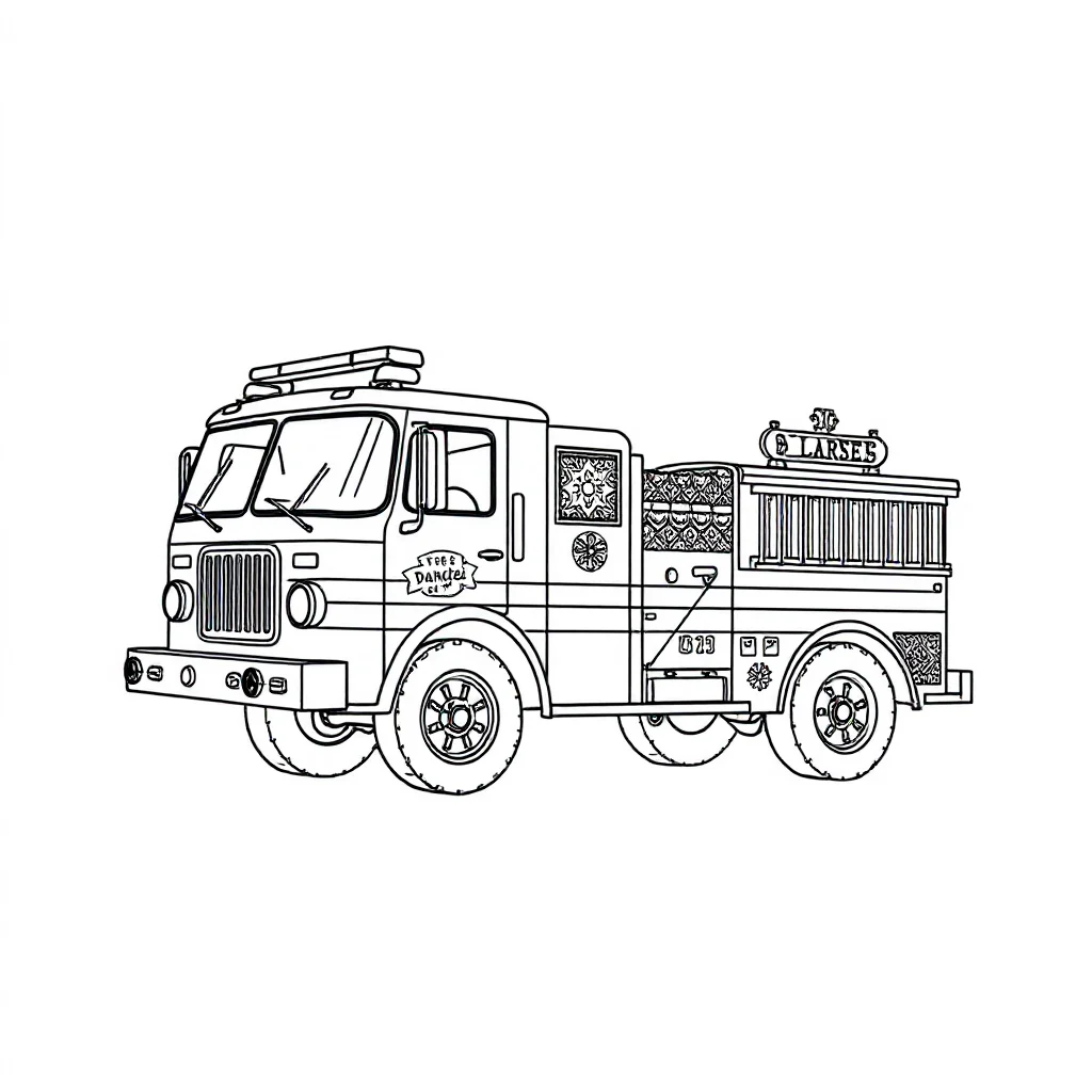 Fire trucks a cute fire truck dancing — detailed fire trucks coloring page (ages 9+ & adults)