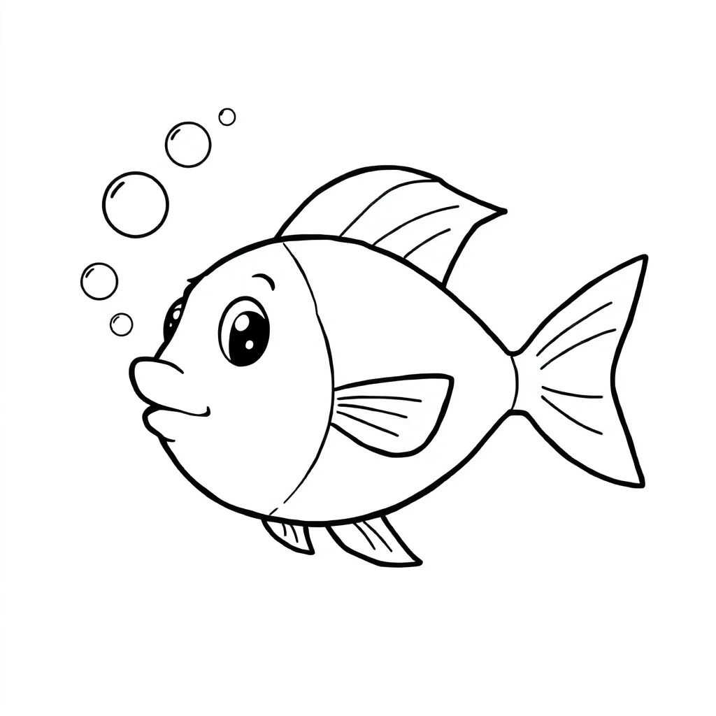 Fish a fish with bubbles flying — easy fish coloring page