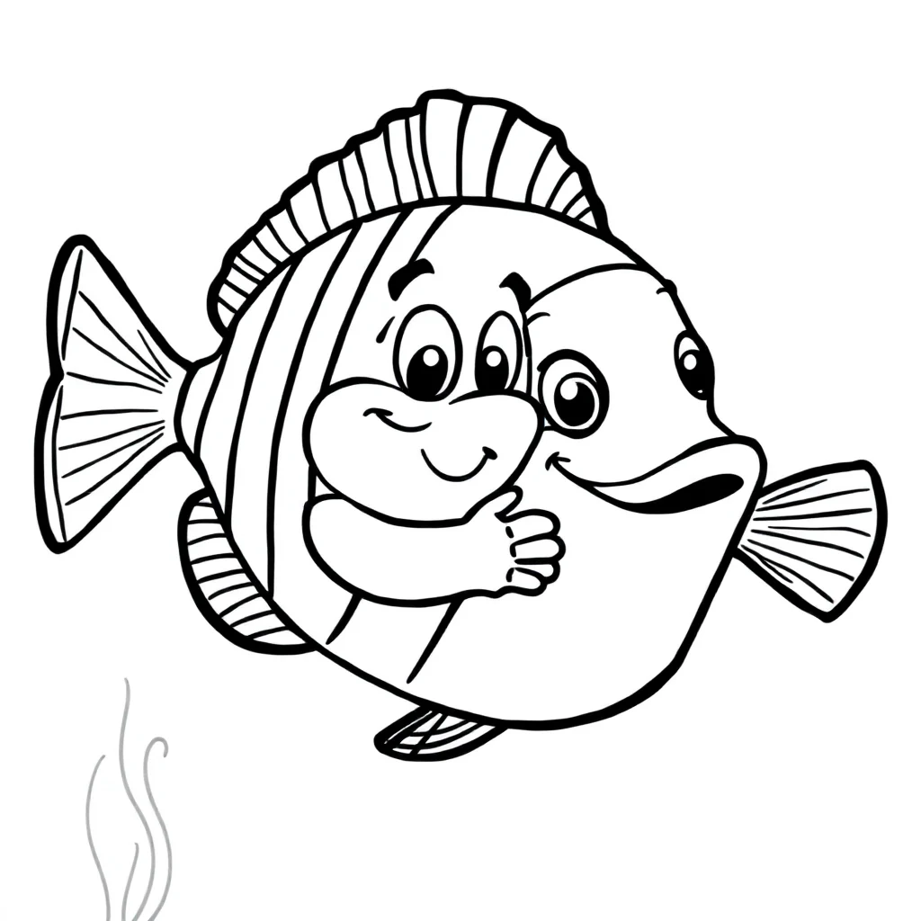 Fish a tropical fish hugging a friend — easy fish coloring page