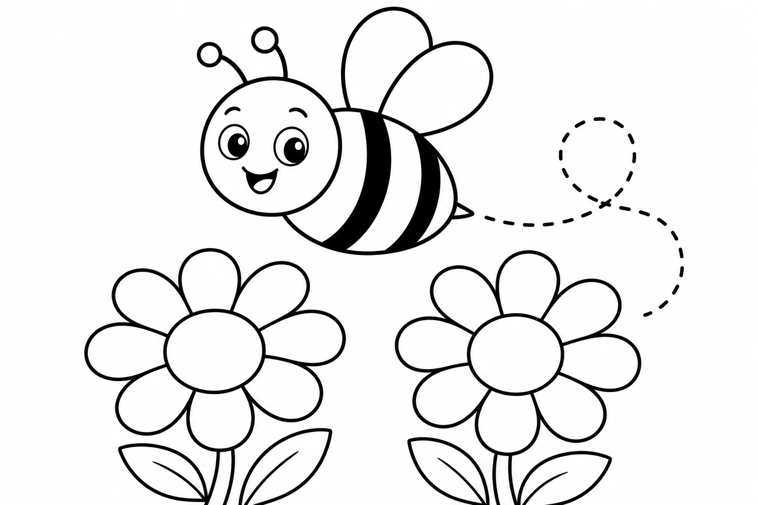 Flowers bee visit — easy flowers coloring page