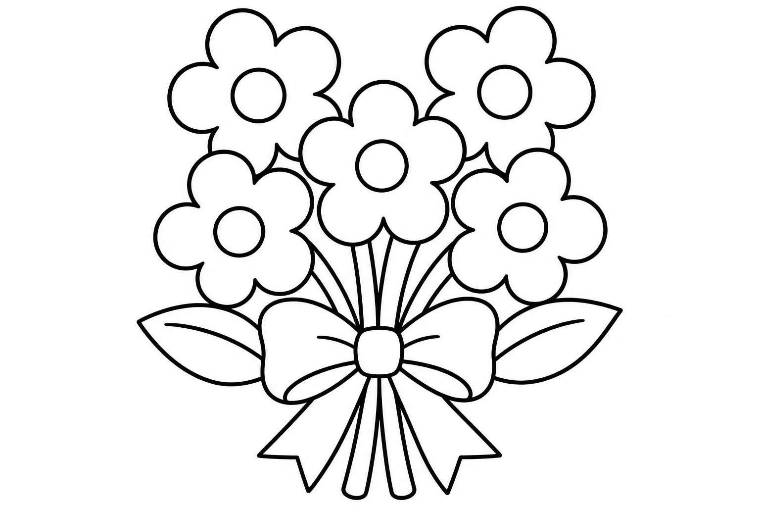 Flowers bouquet bow — easy flowers coloring page
