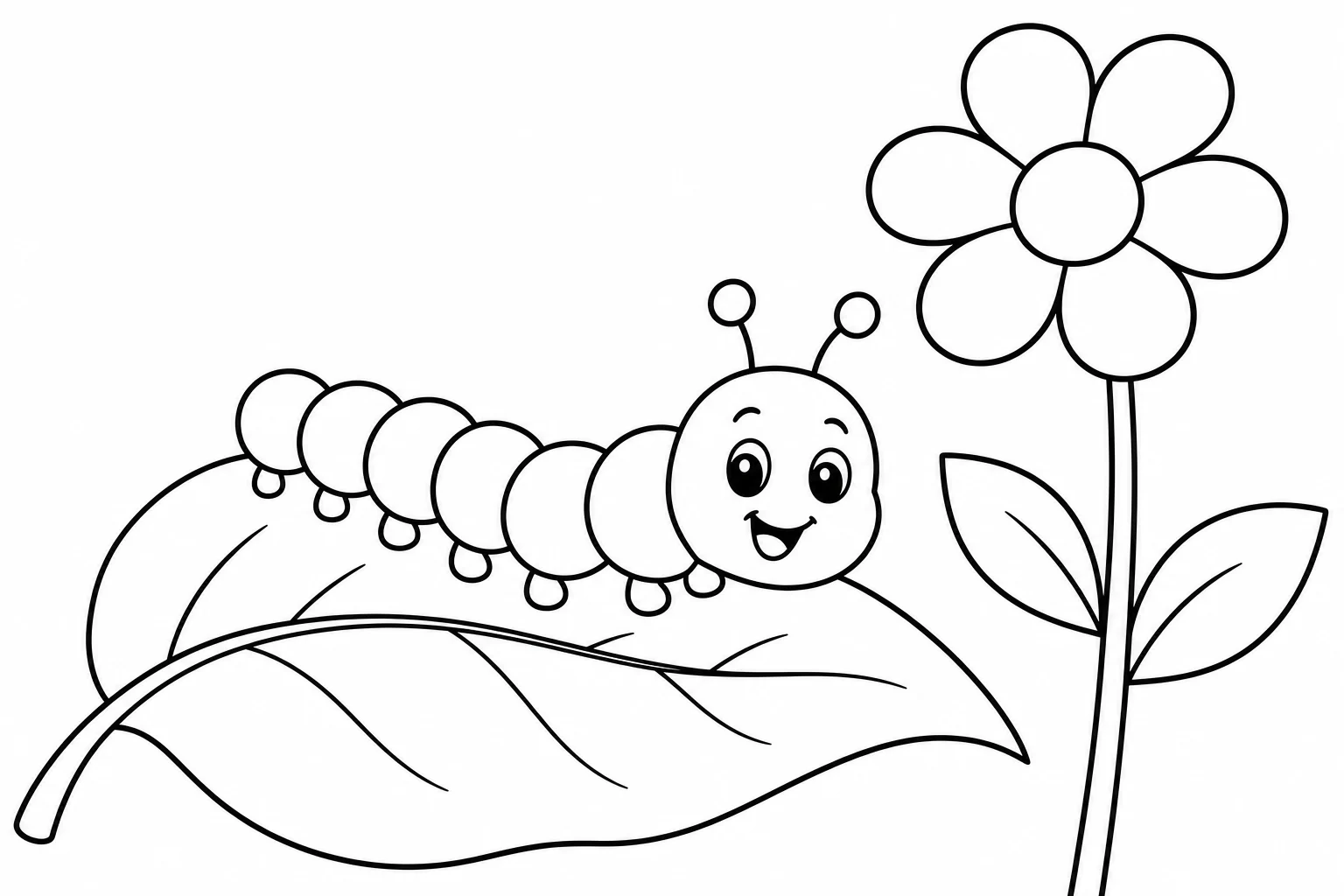 Flowers caterpillar leaf — easy flowers coloring page
