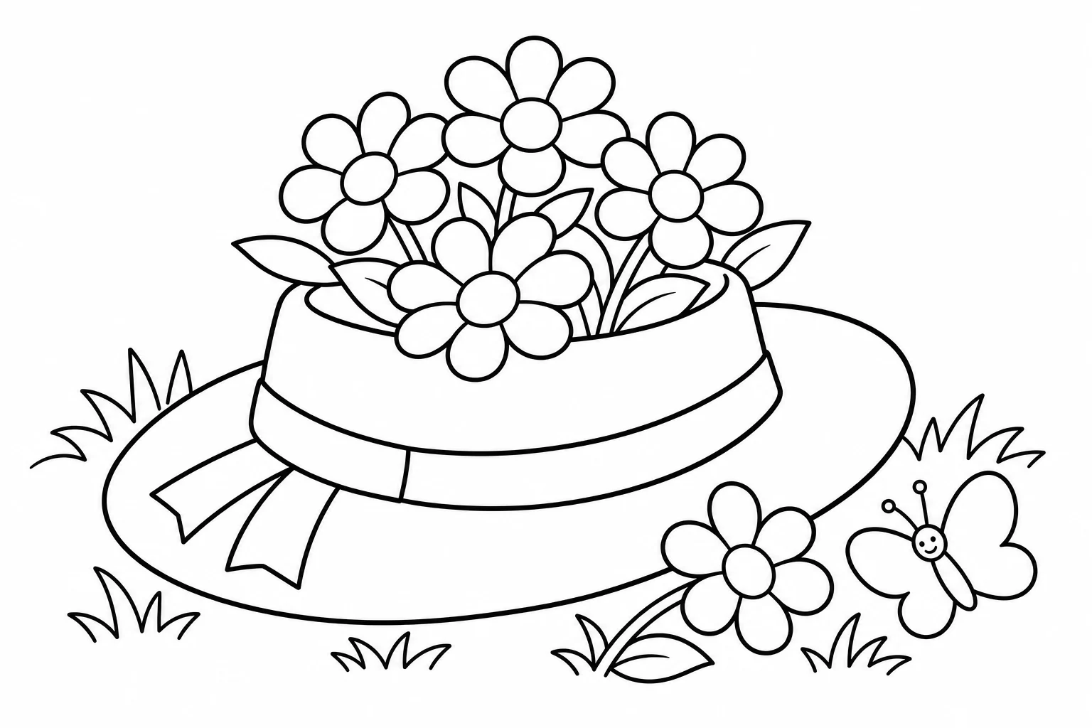 Flowers hat full — Flowers coloring page