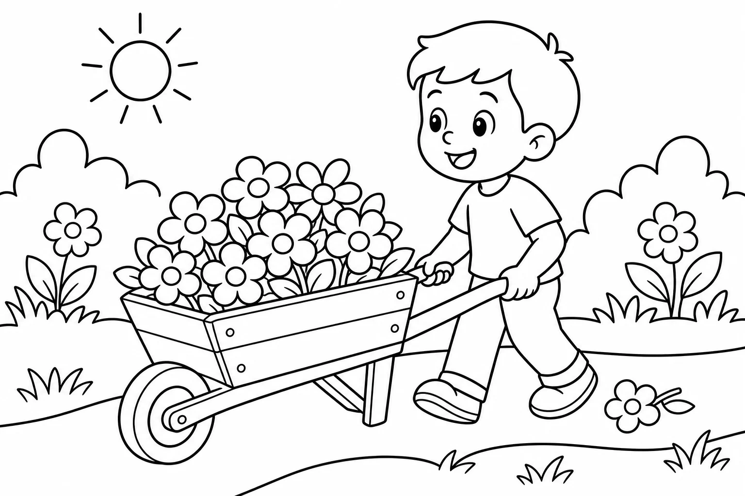 Flowers wheelbarrow — Flowers coloring page