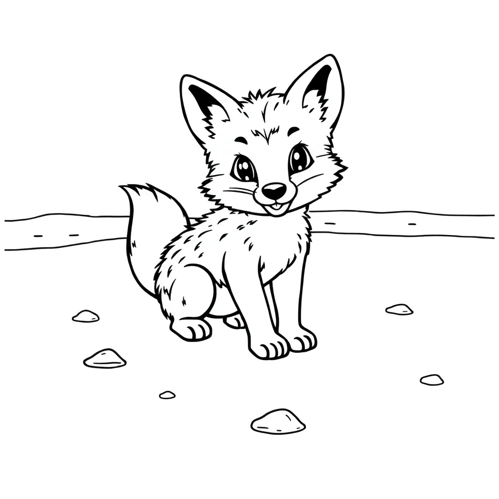 Foxes a baby fox on the beach — classic foxes coloring page (ages 5–10)
