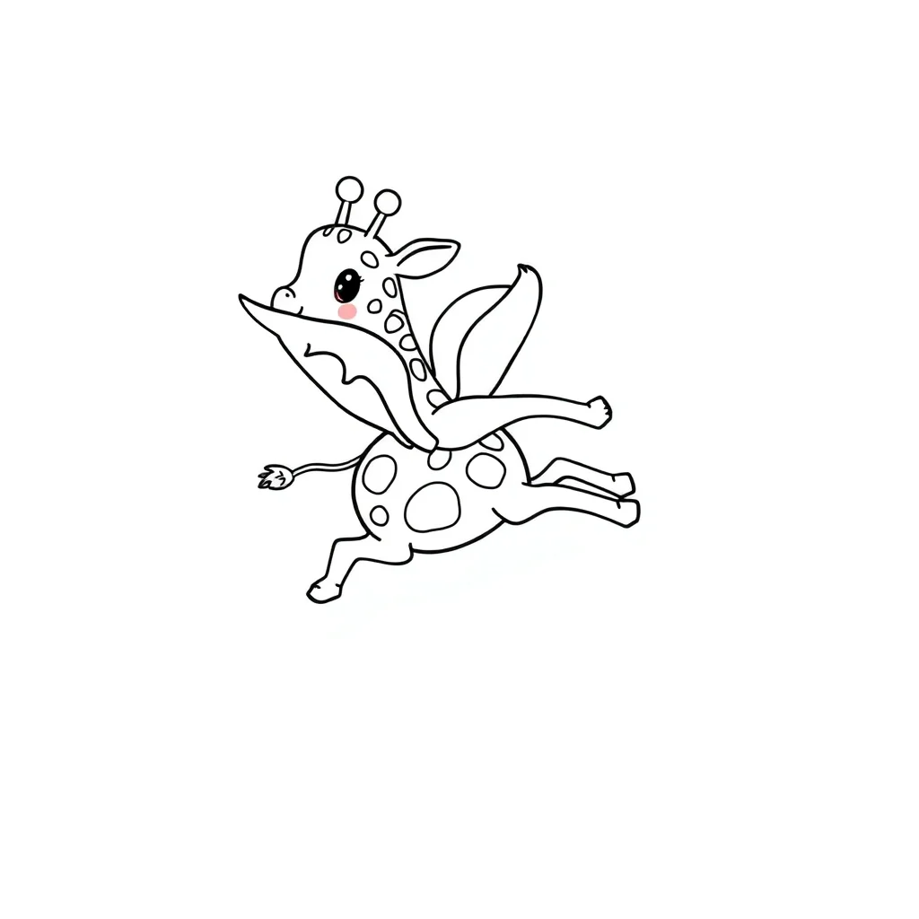 Giraffes a baby giraffe flying — easy giraffes coloring page (ages 2–5)