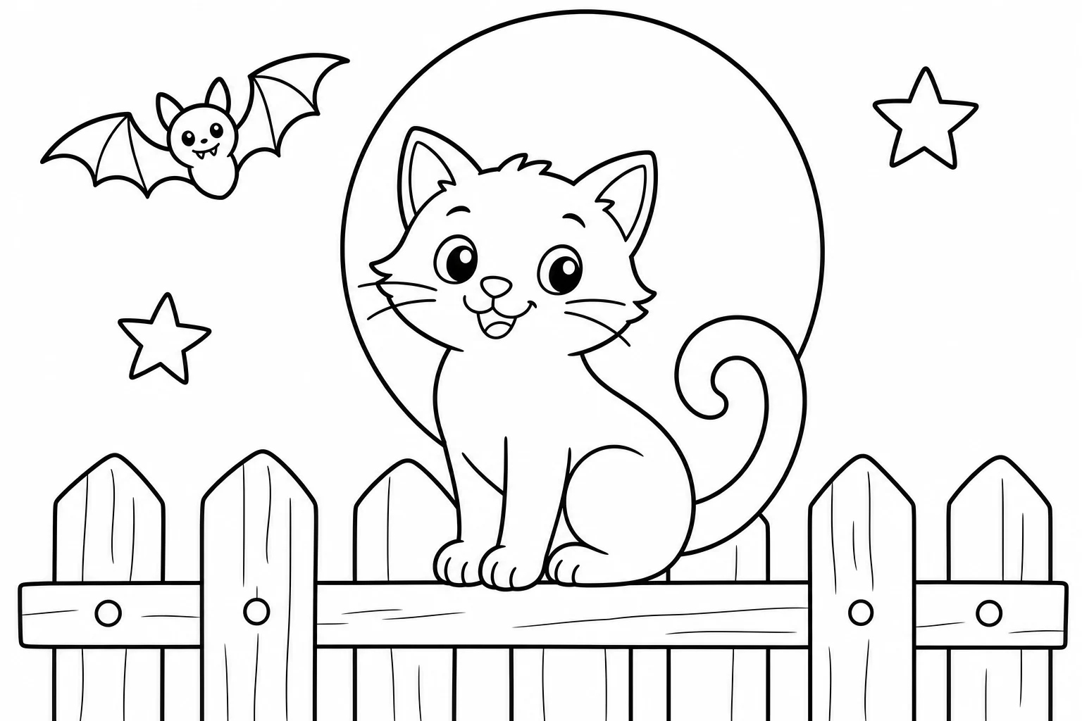 Halloween black cat fence — easy halloween coloring page