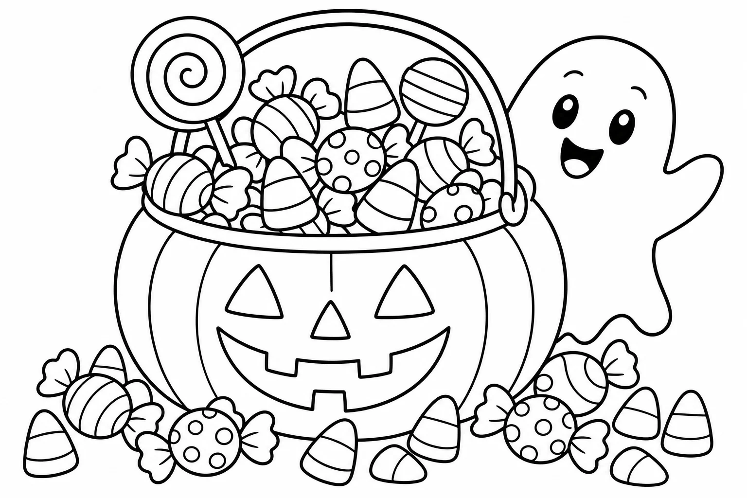 Halloween candy bucket — classic halloween coloring page